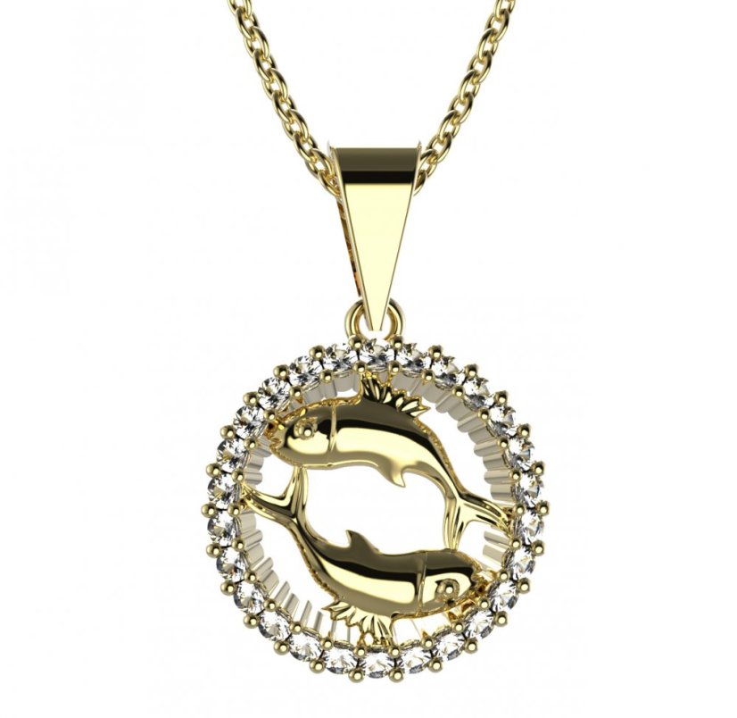 BG zlatý diamantový přívěšek Ryby 045 Žluté zlato - 585 Diamant lab-grown