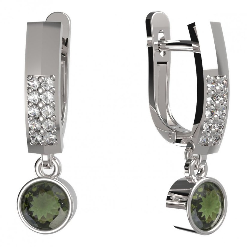 BG zlaté vltavínové náušnice 723 Bílé zlato - 585 Vltavín a diamant