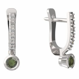 BG vltavínové náušnice 551 Bílé zlato - 585 Vltavín a diamant