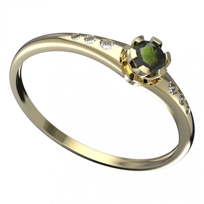 BG vltavínový prsten 869K Žluté zlato - 585 Vltavín a diamant
