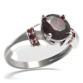 BG prsten kulatý kámen 474-K Stříbro 925 - rhodium Granát