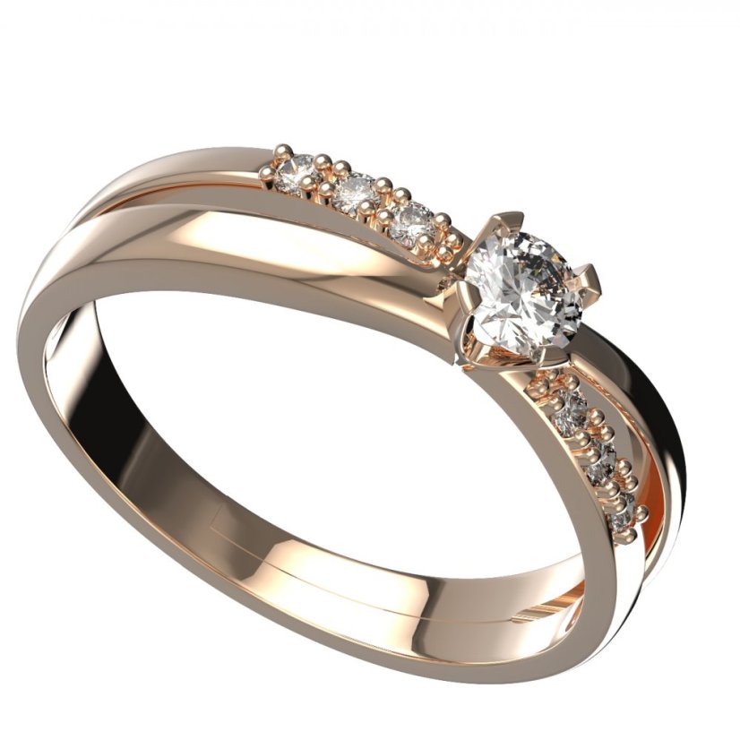 BG zlatý  prstýnek 1443/zásnubní-snubní/ Růžové zlato 585 (30-90dní) Bílý kubický zirkon