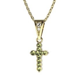 BG zlatý přívěšek křížek 580 Žluté zlato - 585 Zelený kubický zirkon