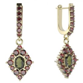 BG náušnice vsazený granát hvězdicový brus 422-94 Žluté zlato - 585 Vltavín a granát