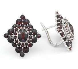 BG náušnice vsazený přírodní granát 227 Bílé zlato - 585 Granát