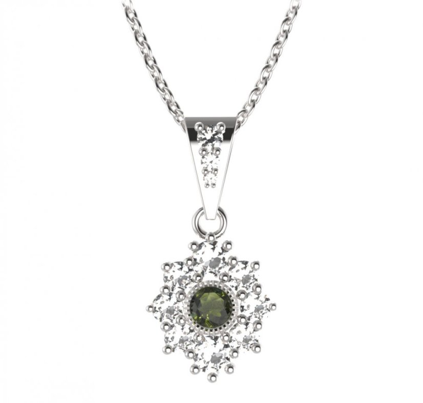 BG přívěs kulatý 017-2 Stříbro 925 - rhodium Vltavín a  kubický zirkon