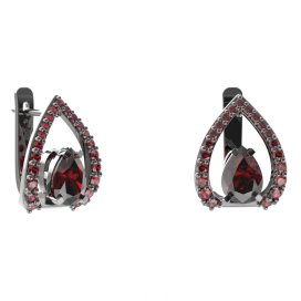 BG náušnice s centrálním kapkovitým kamenem 495-90 Stříbro 925 - ruthenium (30-90dní) Granát