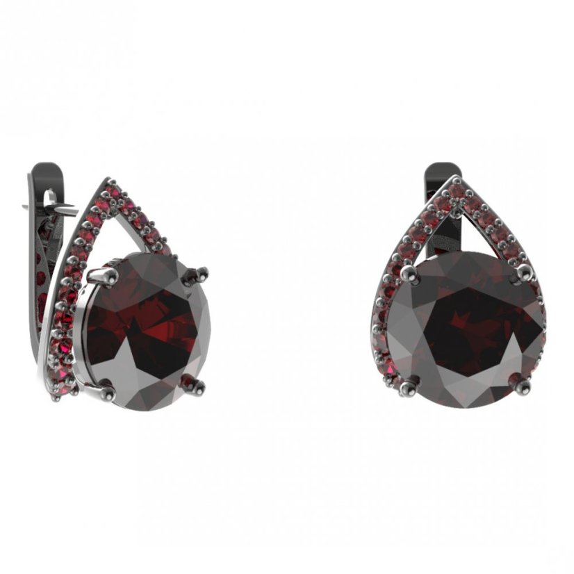 Stříbrné náušnice s českým granátem, ruthenium, anglické zapínání – 475-90