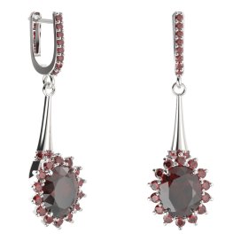 BG náušnice s centrálním oválným kamenem 516-C91 Stříbro 925 - rhodium Granát