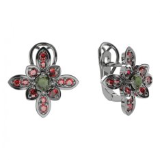 BG  náušnice 404-R7 květ Stříbro 925 - tlthenium (30-90dní) Vltavín a granát