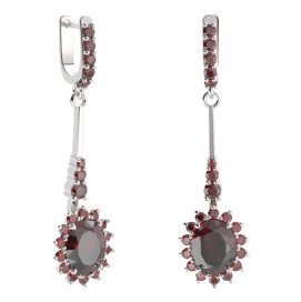 BG náušnice s centrálním oválným kamenem 516-B93 Stříbro 925 - rhodium Granát