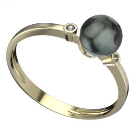 BG zlatý prstýnek s perlou 561 L Žluté zlato - 585 Kubický zirkon a tahiti perla