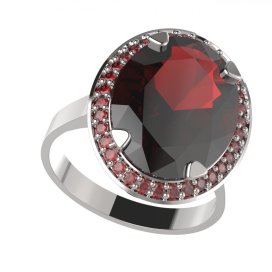 BG prsten oválný 729-I Bílé zlato - 585 Granát
