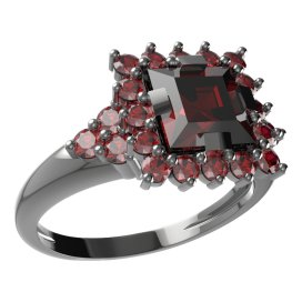BG prsten s čtvercovým kamenem 499-U Stříbro 925 - ruthenium (30-90dní) Granát
