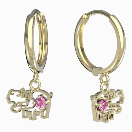 BeKid, Gold kids earrings -1188 - Switching on: Circles 15 mm, Metal: Yellow gold 585, Stone: Pink cubic zircon