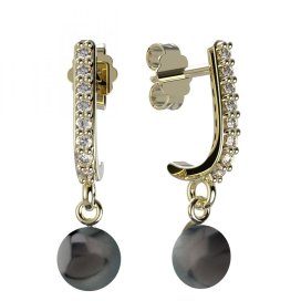 BG zlaté náušnice 1291 s černou perlou Žluté zlato - 585 Diamant a tahiti perla