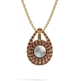 BG přívěs s přírodní perlou 540-90 Žluté zlato - 585 Granát a perla