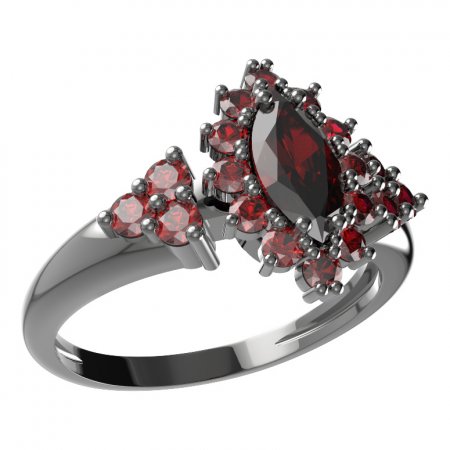 BG prsten s oválným kamenem 504-U - Kov: Stříbro 925 - rhodium, Kámen: Vltavín a granát