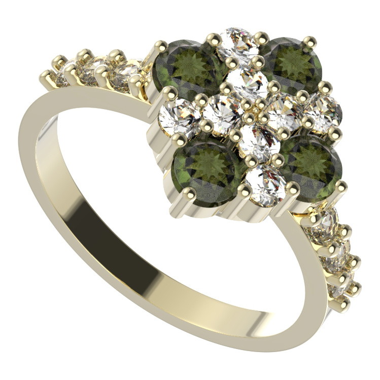 BG prstýnek 317 Žluté zlato - 585 Vltavín a  kubický zirkon