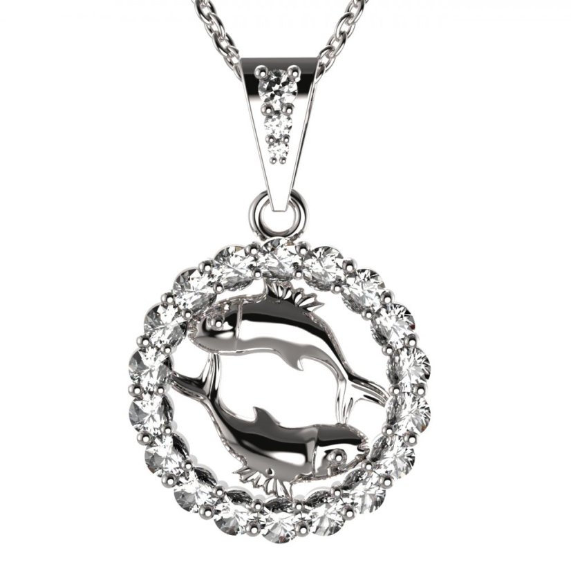 BG zlatý přívěšek Ryby 044 Bílé zlato - 585 Diamant