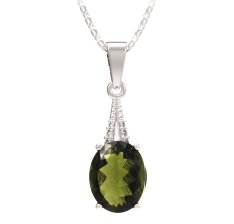 BG přívěs s centrálním oválným kamenem 479-G Stříbro 925 - rhodium Vltavín a  kubický zirkon