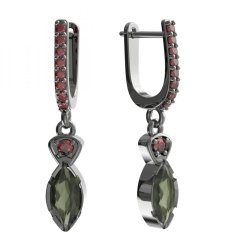BG náušnice vsazený přírodní granát  915 91 Stříbro 925 - ruthenium (30-90dní) Vltavín a granát