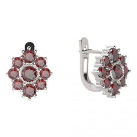 BG náušnice kulatého tvaru 017-07 Stříbro 925 - rhodium Granát