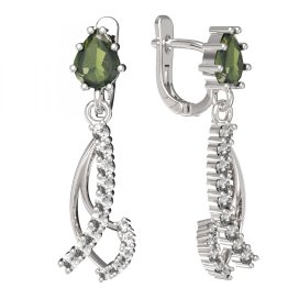 BG náušnice osázený kameny:granát  501-57 Stříbro 925 - rhodium Vltavín a  kubický zirkon