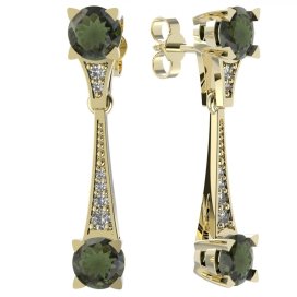 BG náušnice s vltavínem 985 Žluté zlato - 585 Vltavín a  kubický zirkon