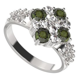 BG prstýnek 317 Bílé zlato - 585 Vltavín a  kubický zirkon