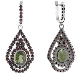 BG náušnice vsazený granát  237-94 Bílé zlato - 585 Vltavín a granát