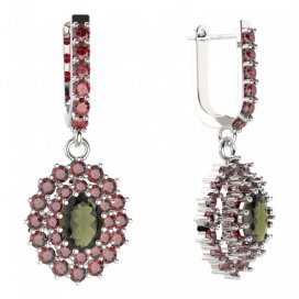 BG oválné náušnice 001-94 Stříbro 925 - rhodium Vltavín a granát