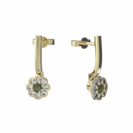BG vltavínové náušnice 552 Žluté zlato - 585 Vltavín a diamant