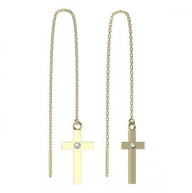 BeKid dívčí  náušnice křížek 1103 Žluté zlato - 585 Bílý kubický zirkon