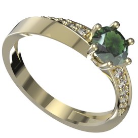 BG zlatý granátový, vltavínový prstýnek 1449 Žluté zlato - 585 Vltavín a diamant