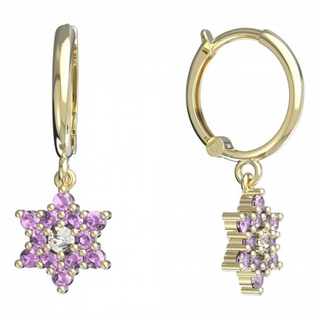BeKid, Gold kids earrings -090 - Switching on: Circles 12 mm, Metal: Yellow gold 585, Stone: Pink cubic zircon