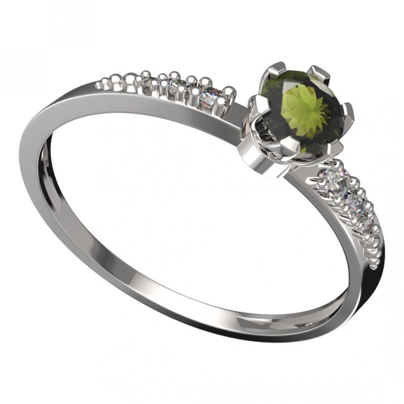 BG vltavínový prsten 870D Bílé zlato - 585 Vltavín a diamant