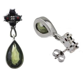 BG náušnice vsazený granát  257-43 Bílé zlato - 585 Vltavín a granát
