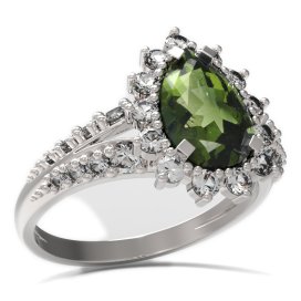 BG prsten s kapkovitým kamenem 505-G Stříbro 925 - rhodium Vltavín a  kubický zirkon