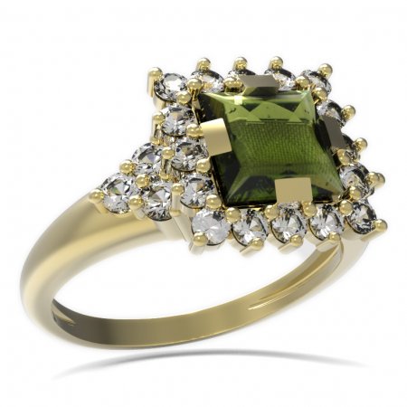 BG prsten s čtvercovým kamenem 499-U - Kov: Stříbro 925 - rhodium, Kámen: Vltavín a granát