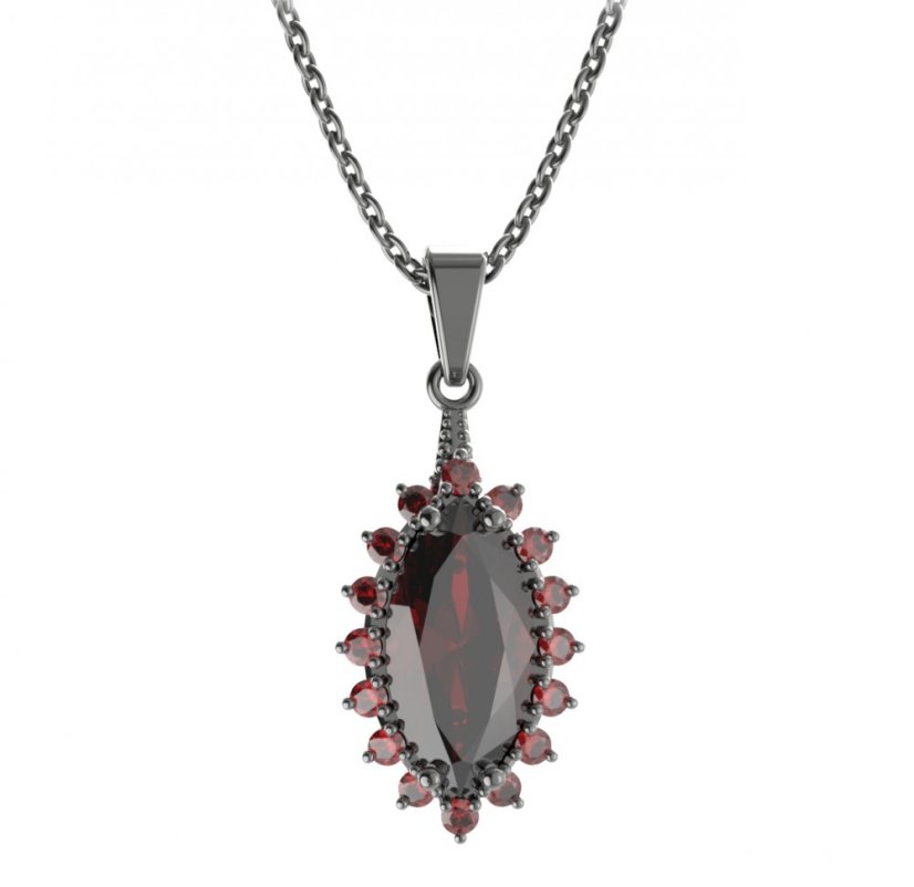 Stříbrný přívěsek s českým granátem, ruthenium – 513-G