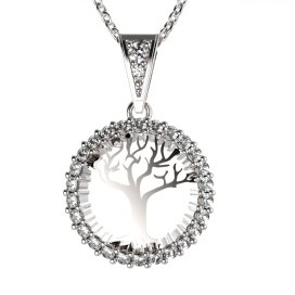 BG zlatý diamantový přívěšek Strom života 045 Bílé zlato - 585 Diamant lab-grown