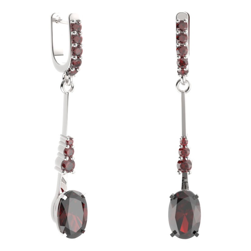 BG náušnice s centrálním oválným kamenem 492-B93 Stříbro 925 - rhodium Granát