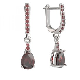 BG náušnice s kapkovitým kamenem 623 Stříbro 925 - rhodium Granát