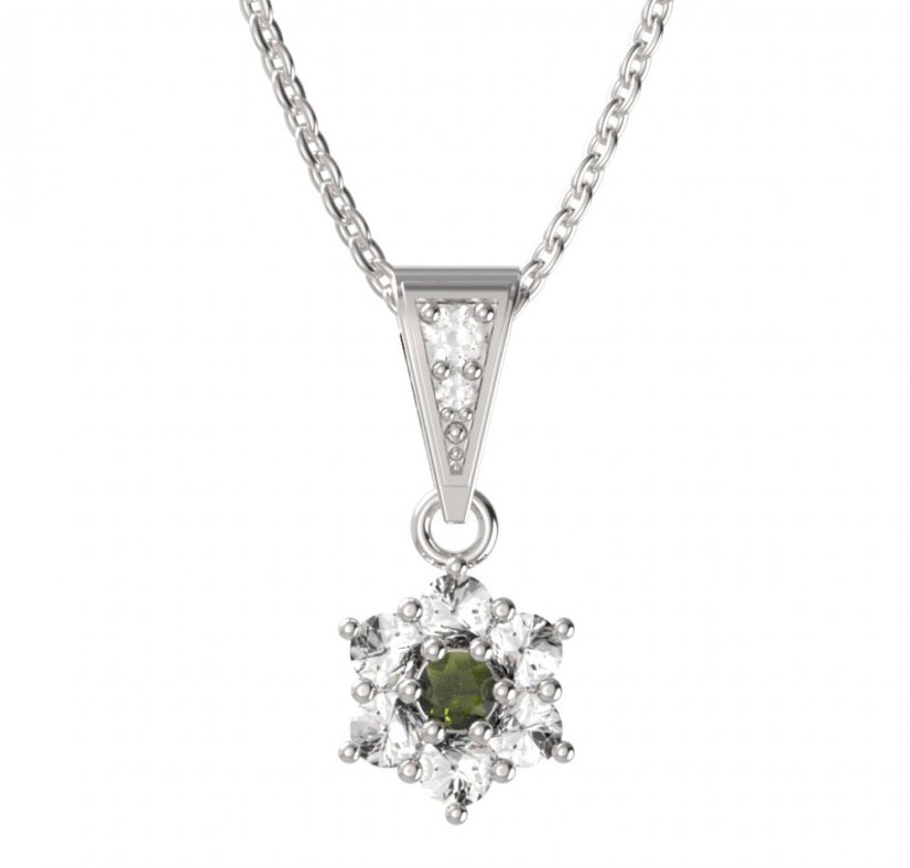 BG přívěšek 002 Stříbro 925 - rhodium Vltavín a  kubický zirkon