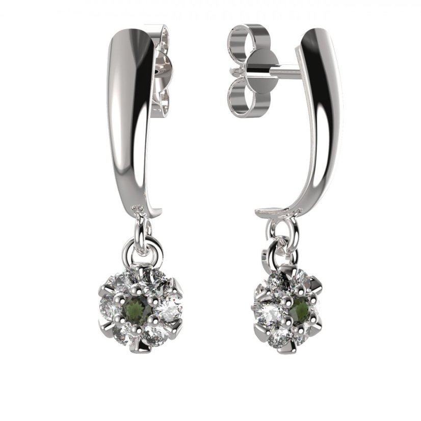 BG vltavínové náušnice 879 Bílé zlato - 585 Vltavín a diamant