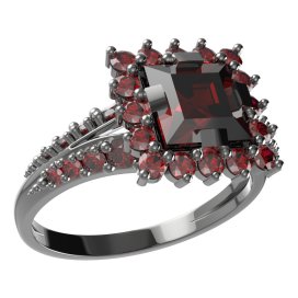 BG prsten s čtvercovým kamenem 499-G Stříbro 925 - ruthenium (30-90dní) Granát