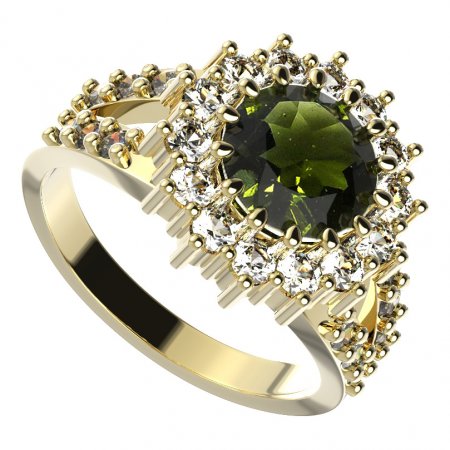 BG prsten kulatý 096-Y - Kov: Stříbro 925 - rhodium, Kámen: Vltavín a granát