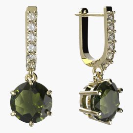 BG vltavínové náušnice 681 Žluté zlato - 585 Vltavín a diamant