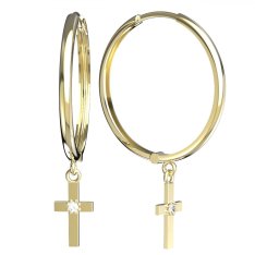 BG zlaté náušnice křížek 239 Žluté zlato - 585 Diamant